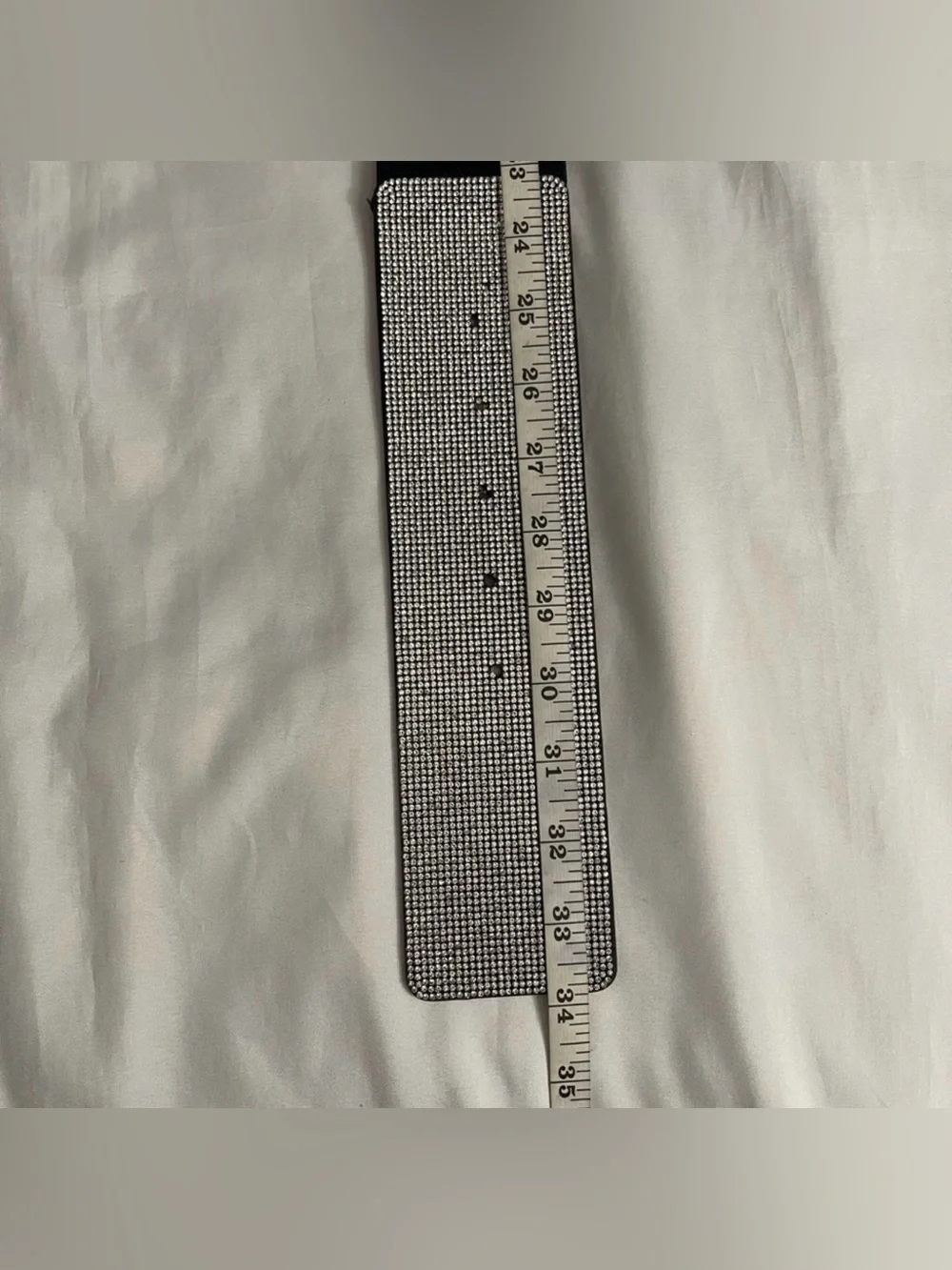 Black PU leather square buckle elastic waistband with rhinestones details belt
